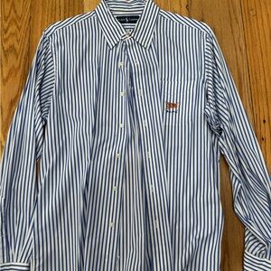 Ralph Lauren Striped Button Down Shirt Men’s L Blue White Oxford Classic Logo